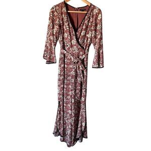 Lily Black Floral Surplice Romper Long Length V-Neck Long Sleeve S